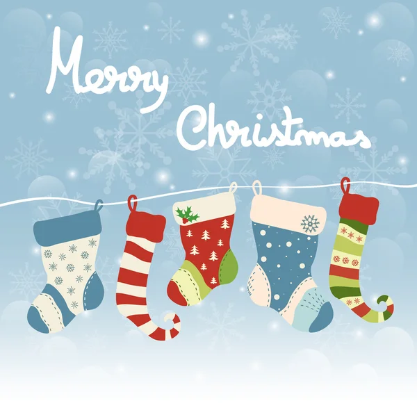 Christmas greeting card with hanging socks — Stock Vector