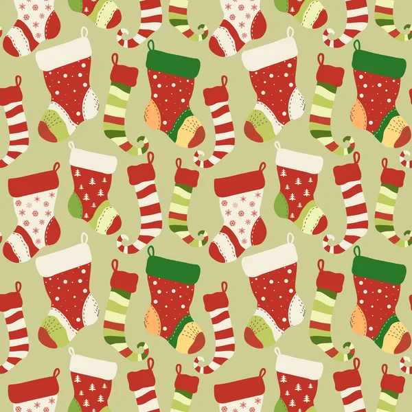 Christmas kırmızı ve yeşil seamless modeli çorap — Stok Vektör