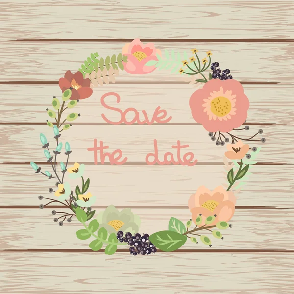 Tarihi çiçek kartı üzerinde ahşap arka planı Kaydet.