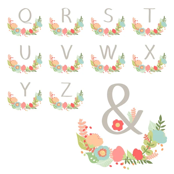Hand drawn monogram wreath table card Q to Z. — Stock Vector