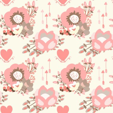 Çiçek çiçek, Kalpler ve oklar ile zarif seamless modeli