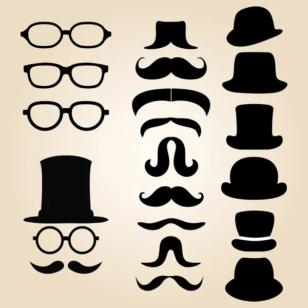 Conjunto de caballero retro consta de un sombrero, gafas y bigote — Vector de stock