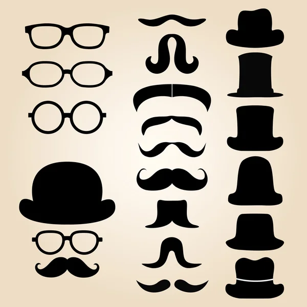 Conjunto de caballero retro consta de un sombrero, gafas y bigote — Vector de stock