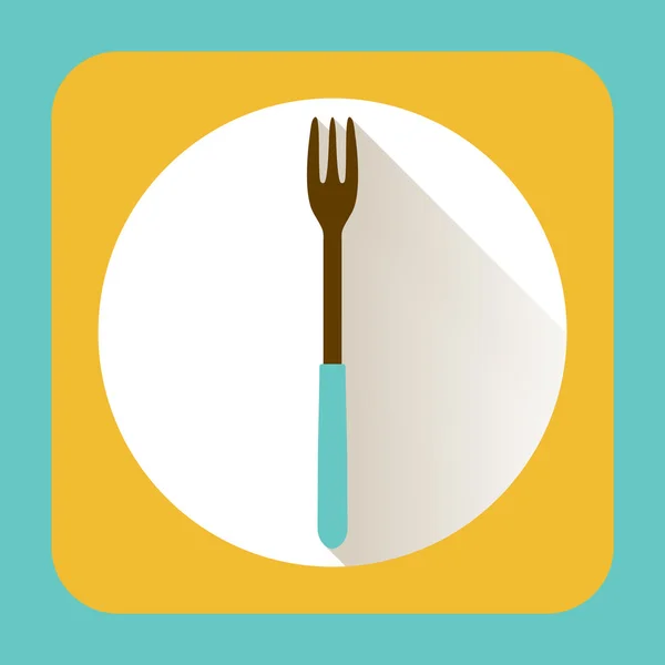 Keuken ware vork. Vector platte pictogram met lange schaduw — Stockvector