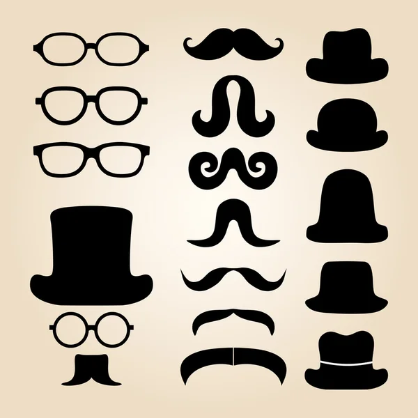 Conjunto de caballero retro consta de un sombrero, gafas y bigote — Vector de stock