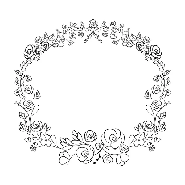 Corona de flores de primavera ramas de laurel. Vector dibujado a mano diseño — Archivo Imágenes Vectoriales