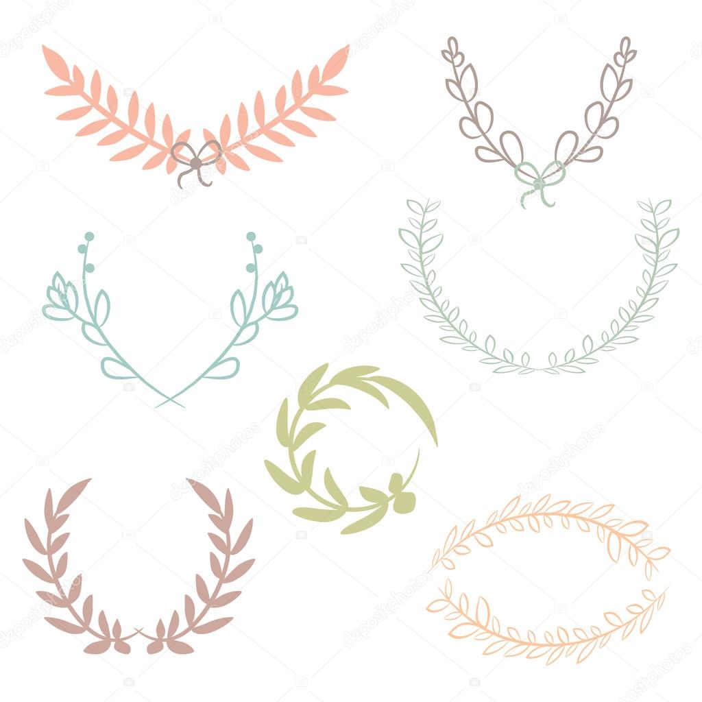 Vector collection of laurels, floral elements and banners