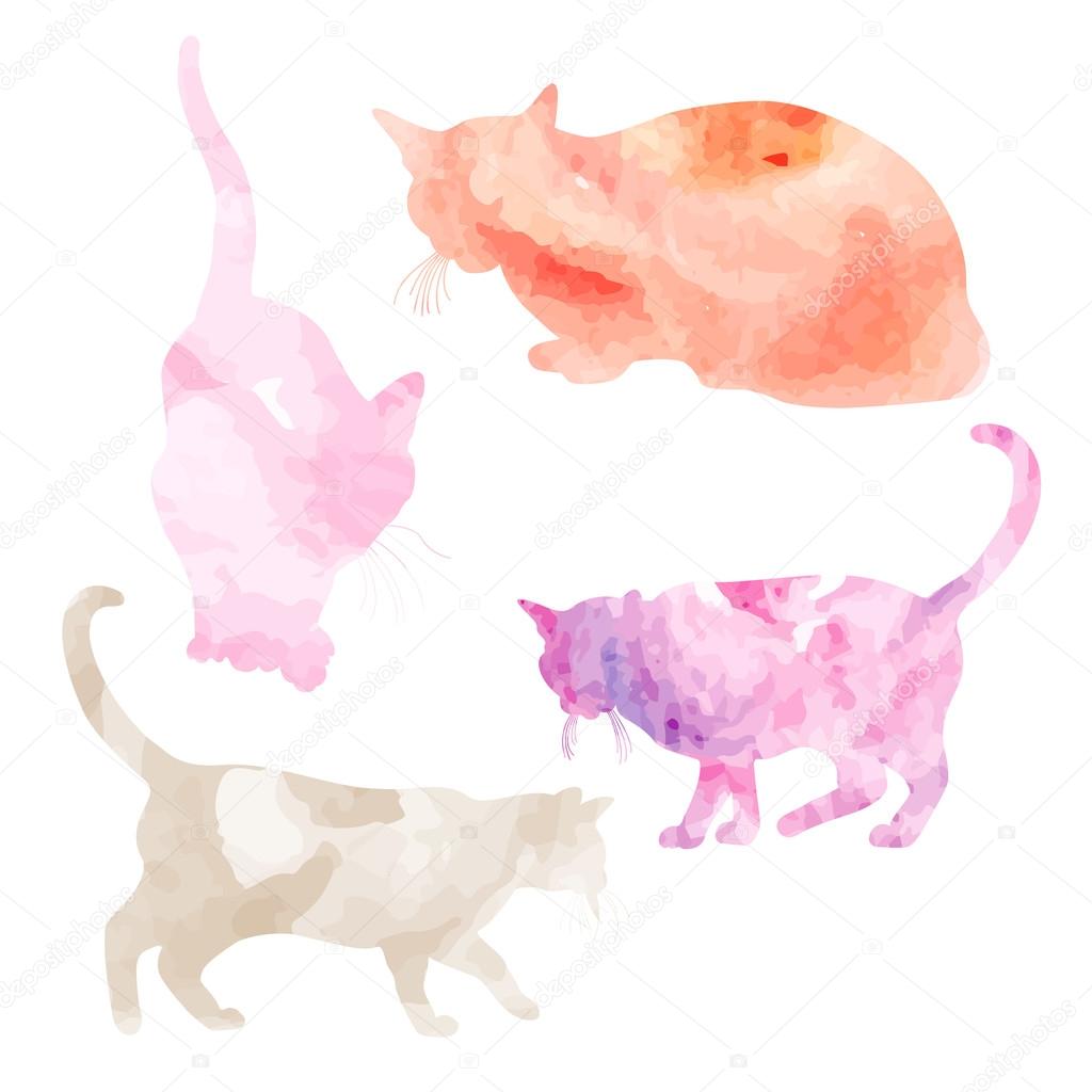 Download Vector Illustration Of Hand Painted Watercolor Cats Watercolor Vector Image By C Anamomarques Vector Stock 78969204