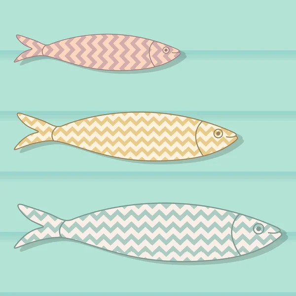 Icône portugaise traditionnelle. Sardines colorées avec che géométrique — Image vectorielle