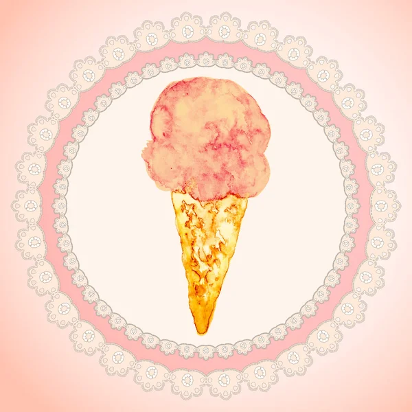 观赏的圆形花边图案与冰淇淋水彩画。插图 — 图库照片