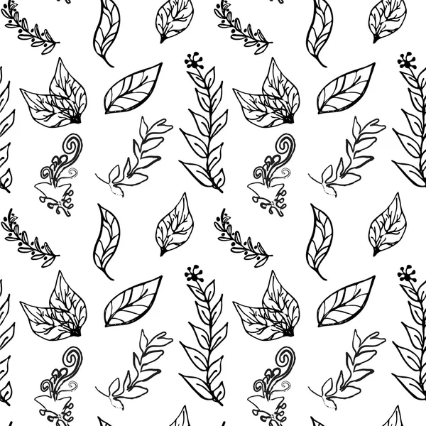 Seamless black-and-white pattern with leaves in vintage style. S — Stok Vektör