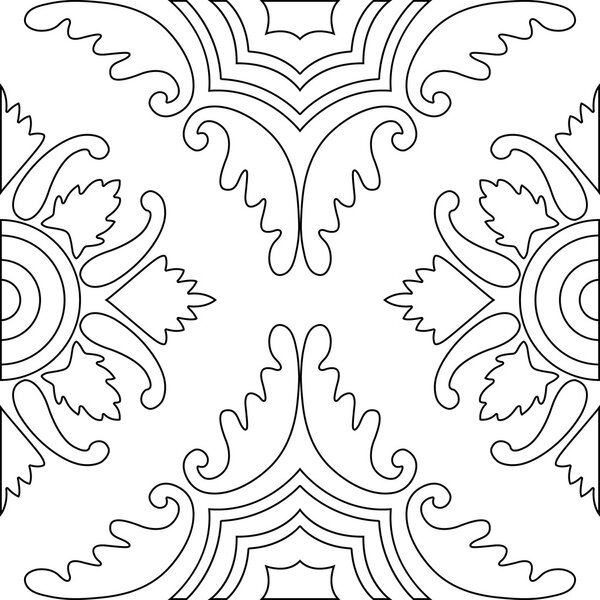 Unique coloring book square page for adults - seamless pattern tile design
