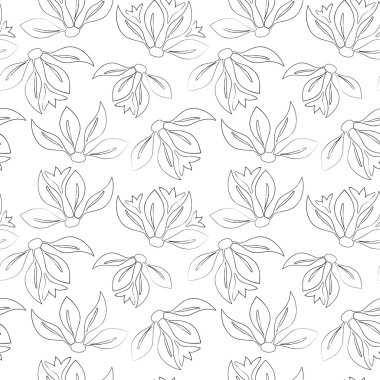Vintage tarzı yaprakları ile Dikişsiz siyah-beyaz desen. Seamless modeli