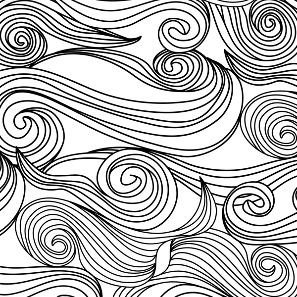 Abstract hand-drawn pattern with waves. Unique coloring book square page for adults — Stock Vector