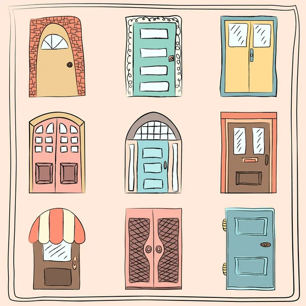 Colección de icono de puerta vieja, vector de ilustración aislado. Set con puerta de madera de cerca. Diseño simple — Vector de stock