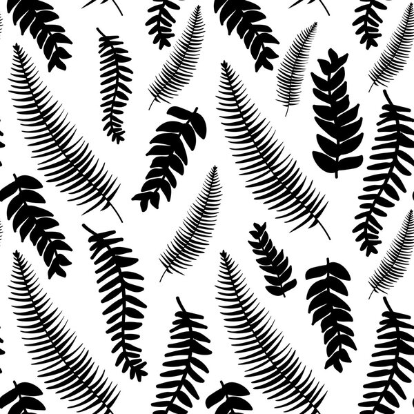 Hand drawn delicate decorative vintage leaves in black and white. Elegant seamless pattern. Vector illustration.