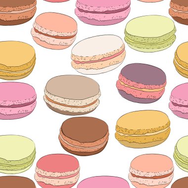 Dikişsiz desen renkli doodle macaroons. Kroki acıbadem kurabiyesi. Macaroons el yapımı.