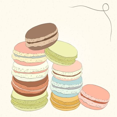 Renkli doodle acıbadem kurabiyesi kümesi. Kroki acıbadem kurabiyesi. Macaroons el yapımı.