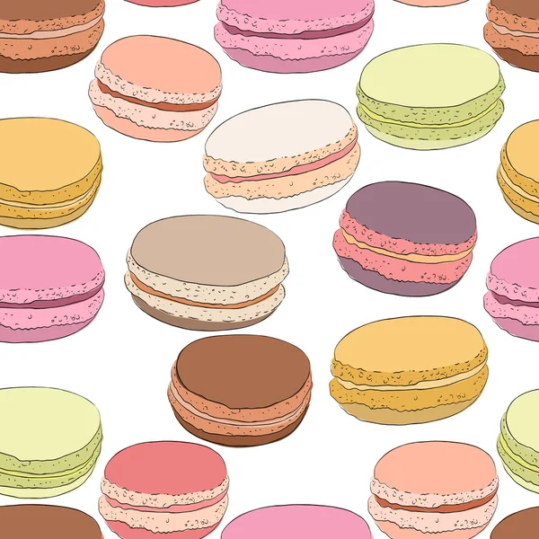 Padrão sem costura de macaroons doodle coloridos. Esboço macaroon. Macaroons artesanal . —  Vetores de Stock