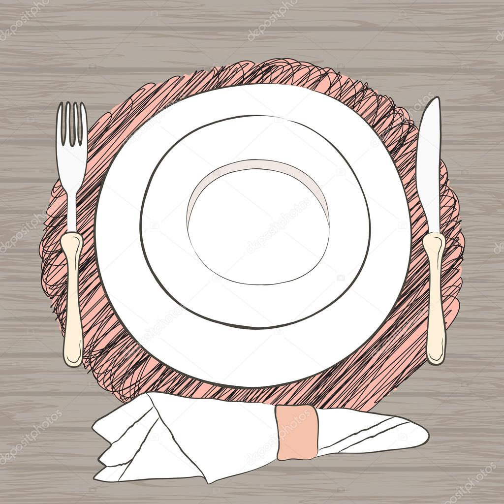 Informal vector table setting. Tableware and eating utensils are set ... Informal vector table setting. Tableware and eating utensils are set ...