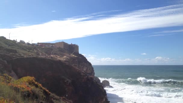 Nazare's lighthouse in Zon North Canyon (Portugal) — Stock Video
