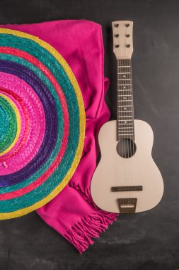 Fötr şapka, gitar ve battaniye ile Meksika arka plan