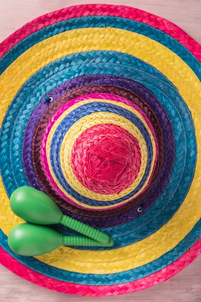 Fond mexicain avec sombrero et maracas — Photo