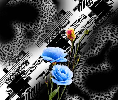 Çeşitli desenlere ve çiçeklere sahip soyut duvar kağıdı