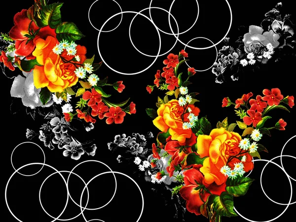 Bloemen Patroon Met Cirkels Digitaal Behang — Stockfoto