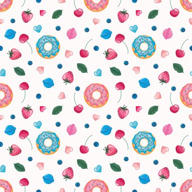 Şekerlerle kusursuz desen. Kız gibi. Raster illüstrasyonu