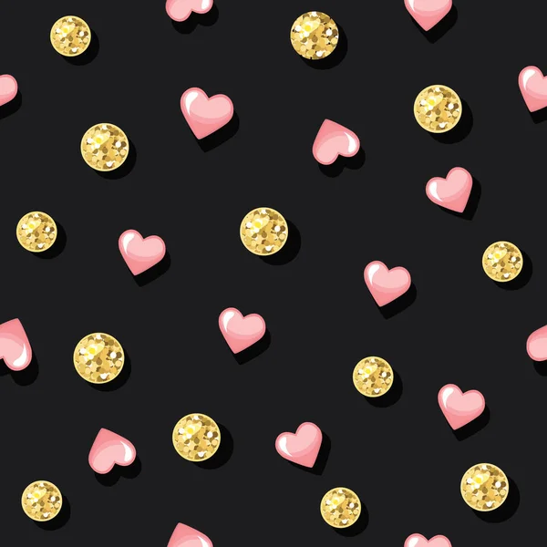 Glitter Confetti Polka Dot Seamless Pattern Background Golden Dots Pink — Archivo Imágenes Vectoriales