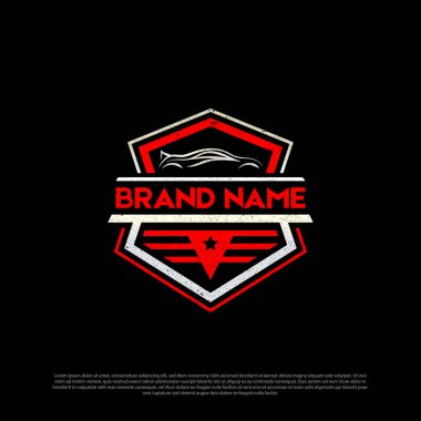 Modern otomotiv logosu kalkan premium vektörü, modifikasyon araba logosu tasarımı