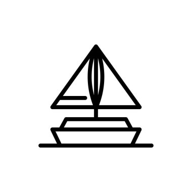 Mini tekne ikonu vektör çizimi, yaz mevsimi taşıma logosu ana hatlı simgesi