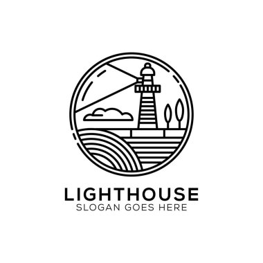 Taslak Işık Evi logosu tasarımı, deniz feneri ikonu vektör illüstrasyon çizgisi sanat tarzı