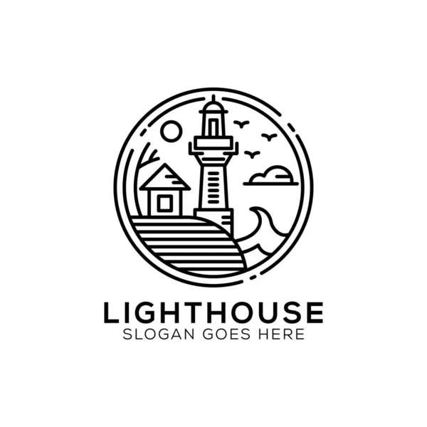 概要ライトハウスロゴデザイン 灯台アイコンイラストベクトルラインアートスタイル — ストックベクタ
