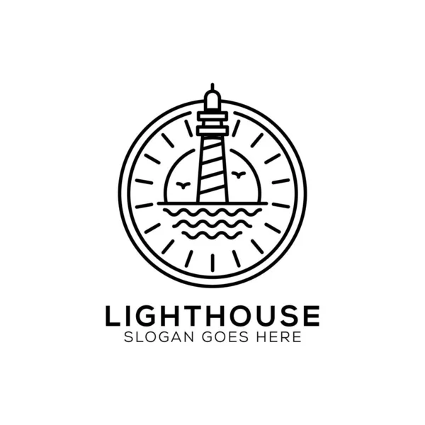 概要ライトハウスロゴデザイン 灯台アイコンイラストベクトルラインアートスタイル — ストックベクタ