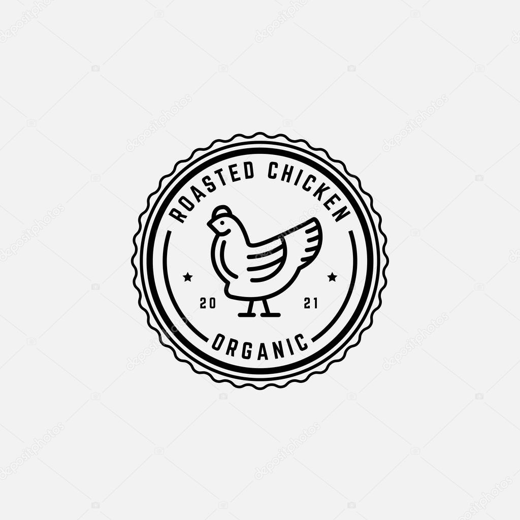 Organic roasted chicken meat logo badge inspiration, best for line art organic food logo vector