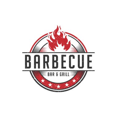 Rustic Barbekü ve Izgara Logosu Tasarım Vektörü, antika retro restoran rozet işareti sembolü