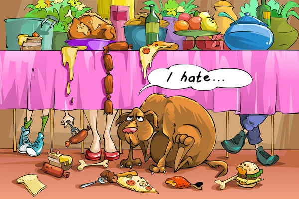 De hond at te veel eten tijdens het feest. — Stockfoto