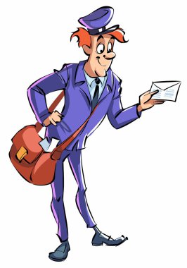 Çizgi film komik eski tarz postacı posta dağıtıyor.