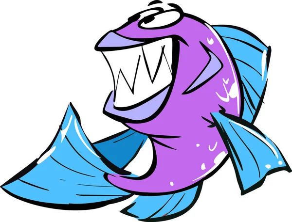 Dibujos Animados Divertido Piraña Peces Sonrisas — Vector de stock