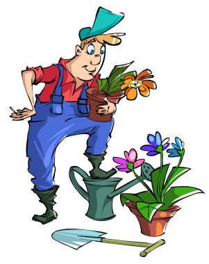 Gardener 'ın çiçekleri diktiği komik çizgi film. Bir adam ve bir çiçek canlanır. Karakter çiçeği.
