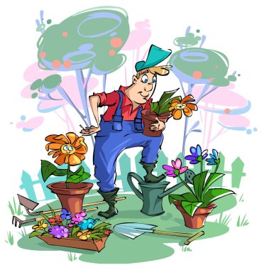 Gardener 'ın çiçekleri diktiği komik çizgi film. Bir adam ve bir çiçek canlanır. Karakter çiçeği.
