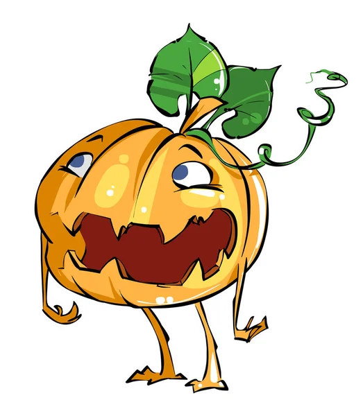Funny Cartoon Pumpkin Character Cute Orange Vegetables Vector Illustration Eco — Stock Vector