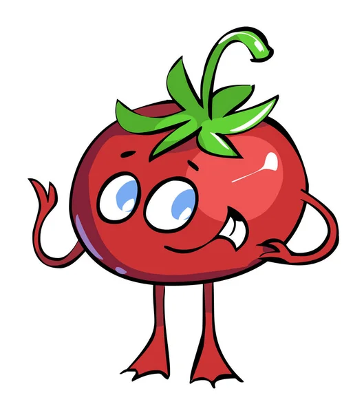 Lustige Cartoon Tomatenfigur Niedliches Rotes Gemüse Vektorillustration Eco Food Symbol — Stockvektor
