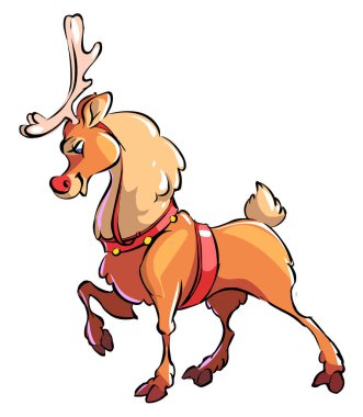 Çizgi film sevimli geyik. Noel Baba Noel Geyiği. Kırmızı burunlu ren geyiği.