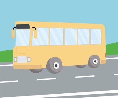 Yoldaki sarı otobüs. Vektör illüstrasyonu