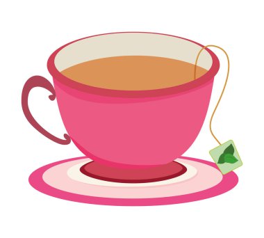 Daire üzerinde pembe çay fincanı. Vektör illüstrasyonu