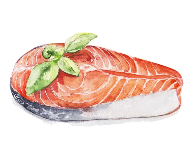 Illustrazione ad acquerello di salmone su sfondo bianco — Foto Stock