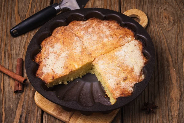 Freshly baked pudding, closeup